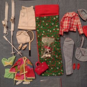 Mattel Doll Accessory Set with Green Floral Sleeping Bag and Red Trim